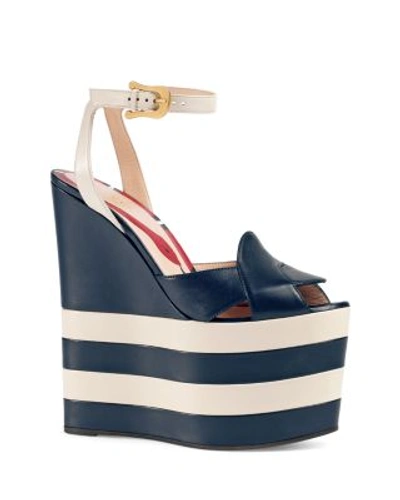 Shop Gucci Sally Platform Wedge Sandals In Navy