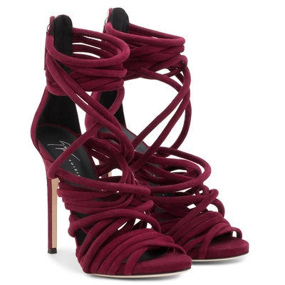 Shop Giuseppe Zanotti - Burgundy Suede Multi Lace Sandal Runway In Red