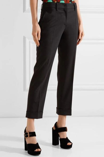 Shop Prada Stretch-wool Slim-leg Pants In Black