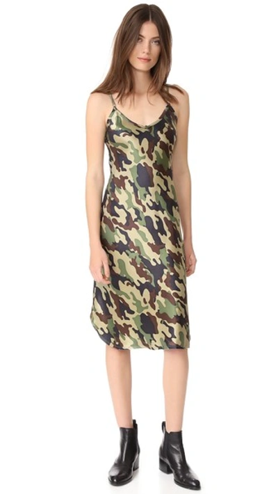 Nili Lotan Mid Cami Dress With Velvet Straps In Light Green Camoflage Print