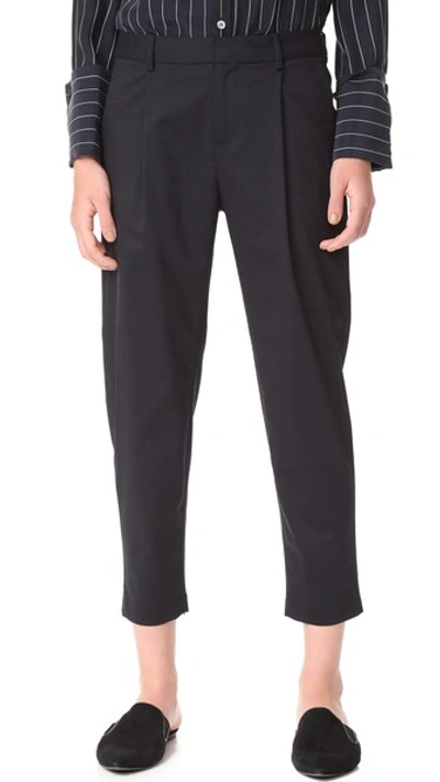 Nili Lotan Astor Pinstriped Wool-blend Cropped Trousers In Navy