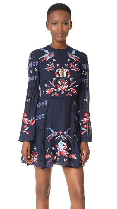 Tanya Taylor Cross Stitched Izzy Dress In Navy