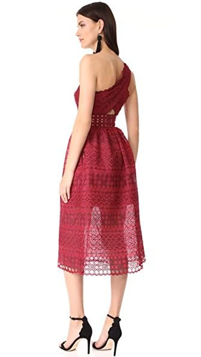 Shop Self-portrait One Shoulder Cutout Midi Dress In Raspberry Red
