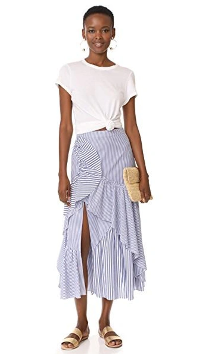 Shop Tanya Taylor Menswear Stripe Jules Skirt In Blue/white