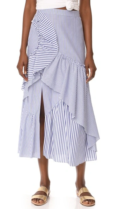 Tanya Taylor Menswear Stripe Jules Skirt In Blue/white