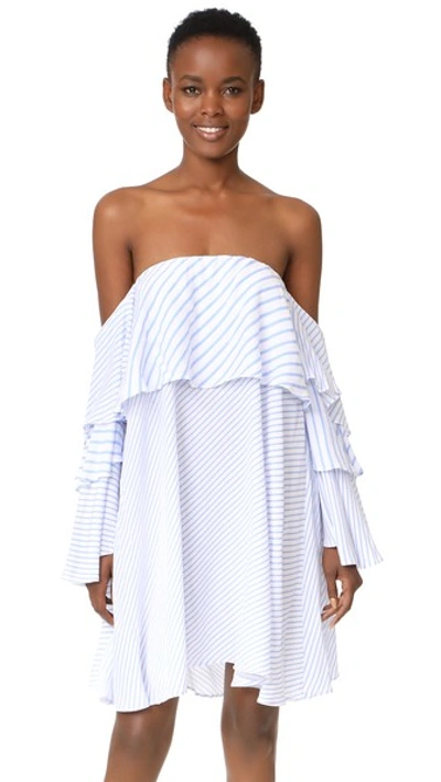 Mlm Label Mesa Off Shoulder Dress In Blue Stripe