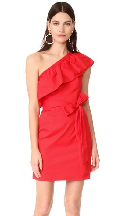 Milly Cotton Poplin One Shoulder Tara Dress In Tomato