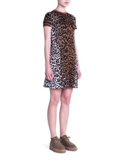Shop Stella Mccartney Cheetah Jacquard Mini Dress In Beige-multi