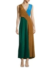 DIANE VON FURSTENBERG Colorblock Draped Silk Maxi Dress