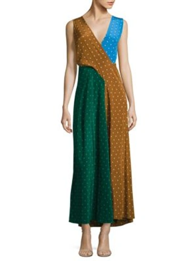 Shop Diane Von Furstenberg Colorblock Draped Silk Maxi Dress In Colorblock Arbor Dot Print