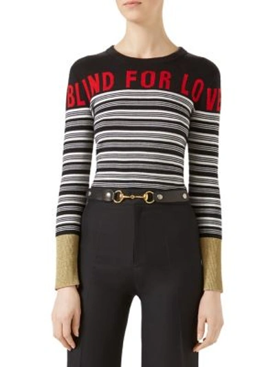 Shop Gucci Blind For Love Striped Sweater In Black White