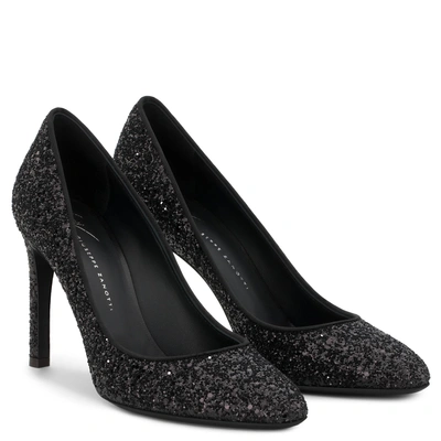 Shop Giuseppe Zanotti - Black Fabric Pump With Glitter Annette Glitter