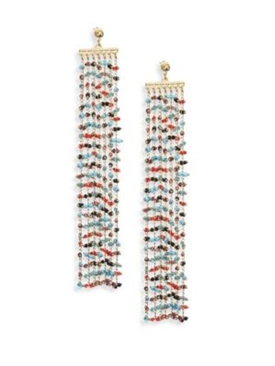 Shop Elizabeth And James Emmy Beaded Chain Fringe Earrings In Gold-multi