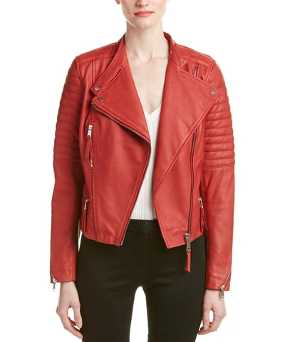 Andrew Marc Ryan Leather Moto Jacket' In Red