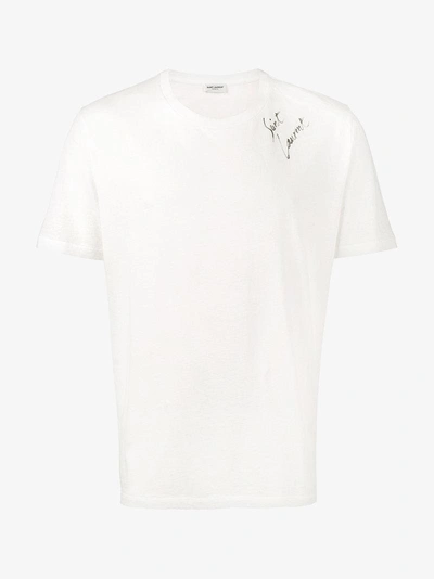 Shop Saint Laurent Signature Logo T-shirt In White