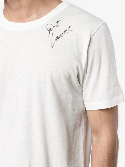 Shop Saint Laurent Signature Logo T-shirt In White