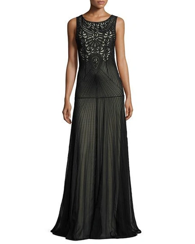 Alice And Olivia Sleeveless Beaded Tulle Gown, Black