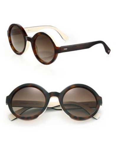 Fendi 51mm Round Optyl Sunglasses In Havana Cream Brown