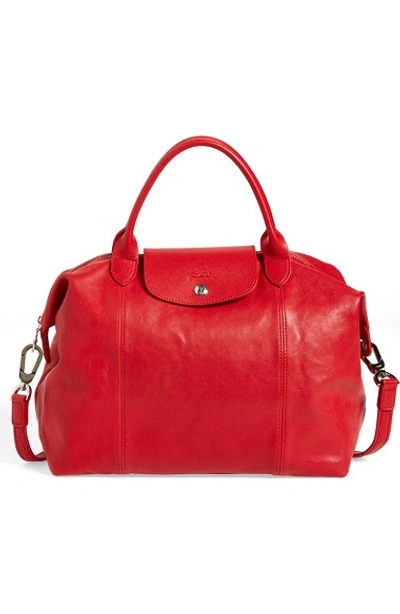 LONGCHAMP Paris Le Pliage Cuir Large Red Leather Satchel Weekender Travel  Bag