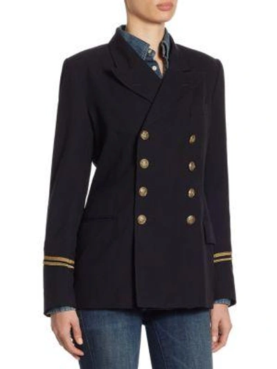 Shop Polo Ralph Lauren Double-breasted Military Jacket In Blue