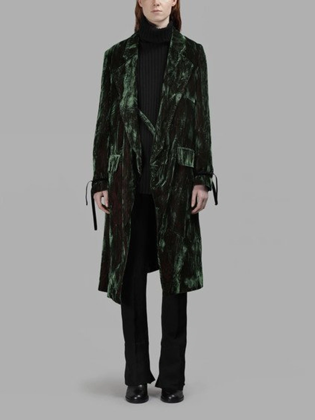 Ann Demeulemeester Vixen Emerald Crushed Velvet Coat In Green