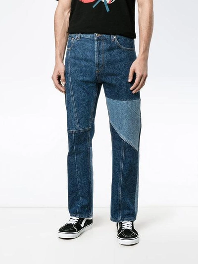 Shop Alexander Mcqueen Blue Patchwork Straight Leg Jeans