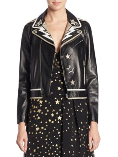 Shop Red Valentino Star Patch Leather Jacket In Black