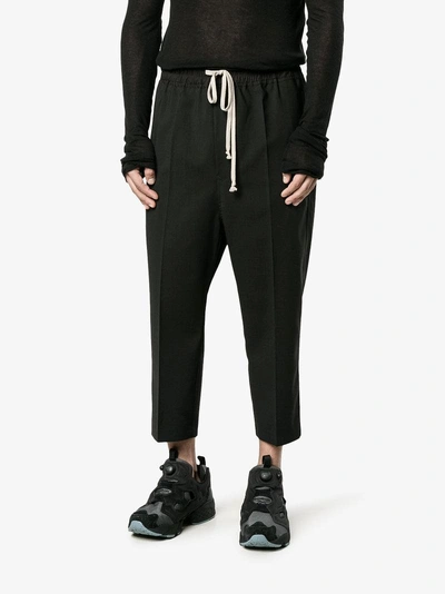 Shop Rick Owens Cropped Drop Crotch Tailored Trousers In Black