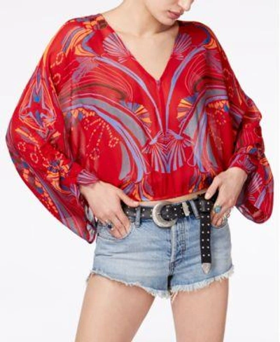 Shop Free People Beneath The Sea Sheer Shell-print Blouse In Red