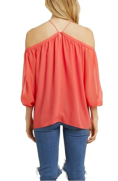 Shop 1.state Off The Shoulder Sheer Chiffon Blouse In Poppy Petal