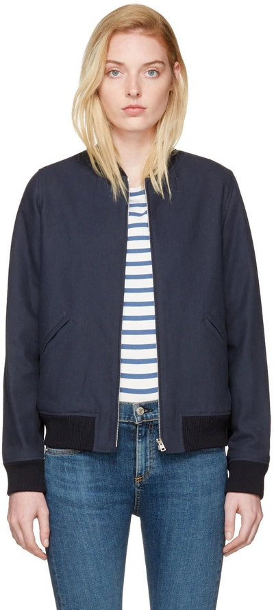 Shop Apc Navy Norma Bomber Jacket