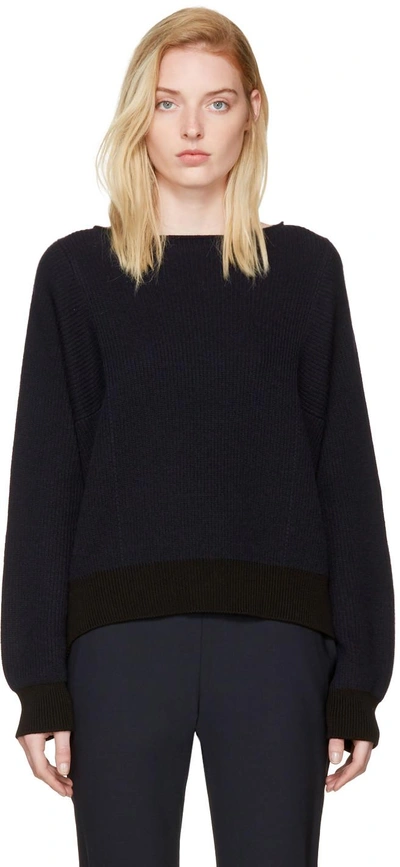 Shop Helmut Lang Navy Side Strap Sweater