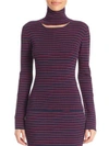 TANYA TAYLOR Cutout Striped Turtleneck Sweater