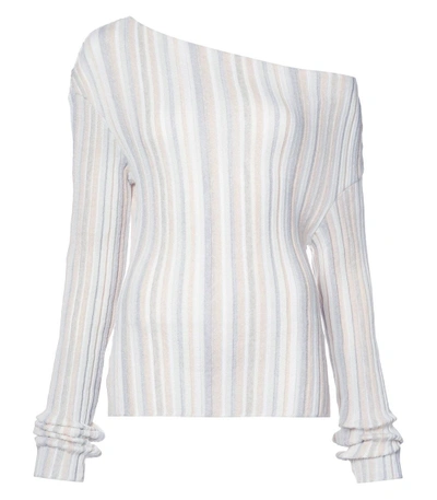 Shop Jacquemus Neutral Striped 'la Maille Une Epaule' Sweater In Nude Neutrals