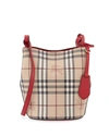 BURBERRY LORNE HAYMARKET SMALL TOTE BAG, RED,PROD198760269