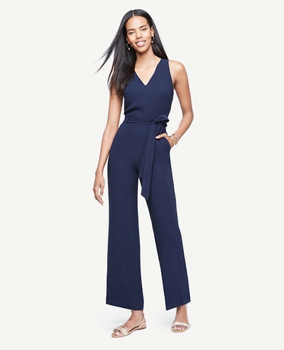 Ann Taylor Petite Sleeveless Belted Jumpsuit In Atlantic Navy
