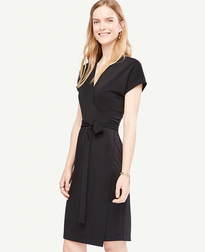 Ann Taylor Petite Short Dolman Sleeve Wrap Dress In Black