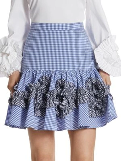 Alexis Daly Ruffle Gingham Cotton Skirt In Blue Gingham
