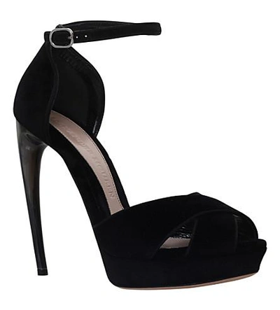 Shop Alexander Mcqueen Horn Suede Sandals In Black