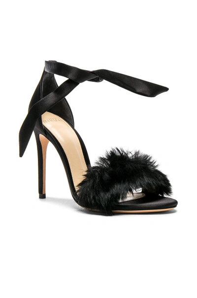 Shop Alexandre Birman Satin Clarita Rabbit Fur Heels In Black