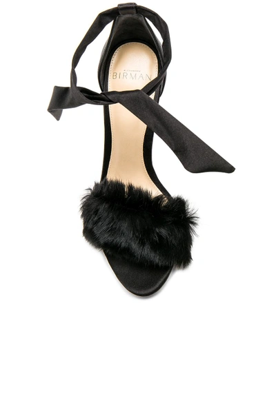 Shop Alexandre Birman Satin Clarita Rabbit Fur Heels In Black