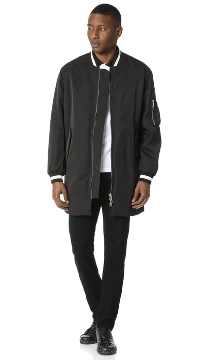 Shop Kenzo Tech Cotton Long Bomber Jacket In Black