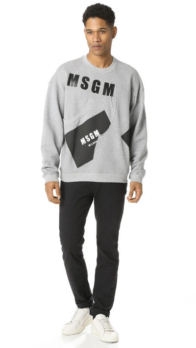 Shop Msgm Multi Patch Crew Neck Sweatshirt In Grey