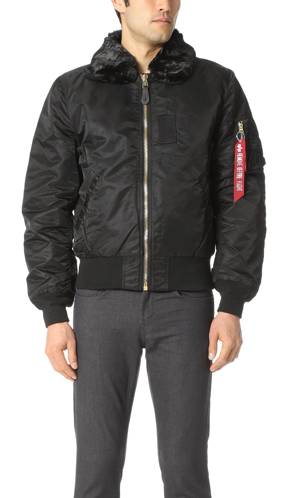 Alpha Industries B15 Removable Faux Fur Collar Flight Jacket In Black