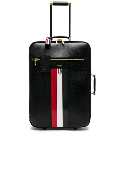 Shop Thom Browne Pebble Grain & Calf Leather Wheeled Travel Bag In Black