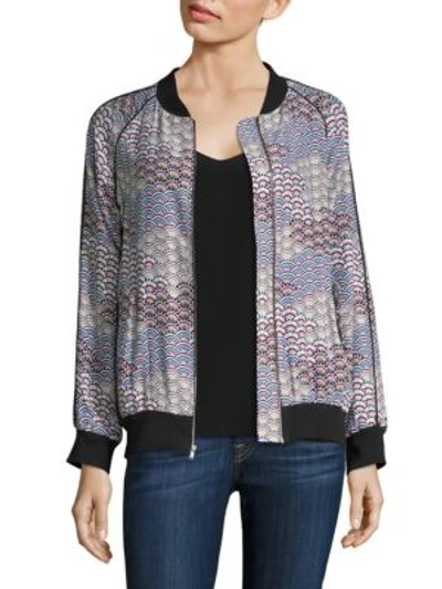 Equipment Kendrix Silk Bomber Jacket, White Pattern In Bright White Multi Fluttering Fan Print