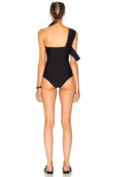 Shop Baja East Drape Shoulder One Swimsuit In Black