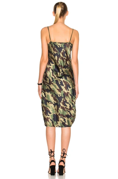 Shop Nili Lotan Mid Cami Dress With Velvet Straps In Light Green Camouflage Print