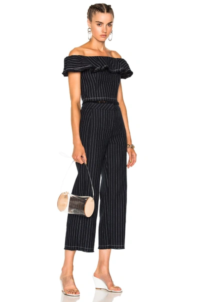 Shop Alexander Wang T Cotton Burlap High Waisted Cropped Pant In Blue, Stripes. In Navy & White Stripe