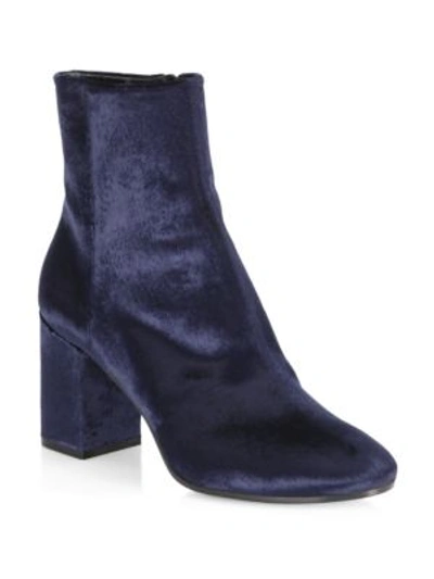 Shop Balenciaga Velvet Block Heel Booties In Blue Encre